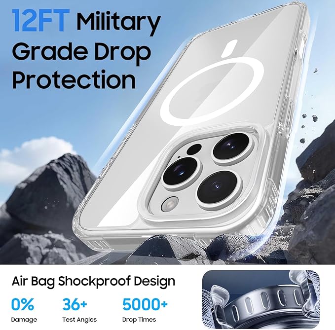 Magnetic for iPhone 12 & iPhone 12 Pro Case Clear with Blue Detachable Wallet, Compatible with MagSafe, Military Protective Slim Phone Cover with Card Holder