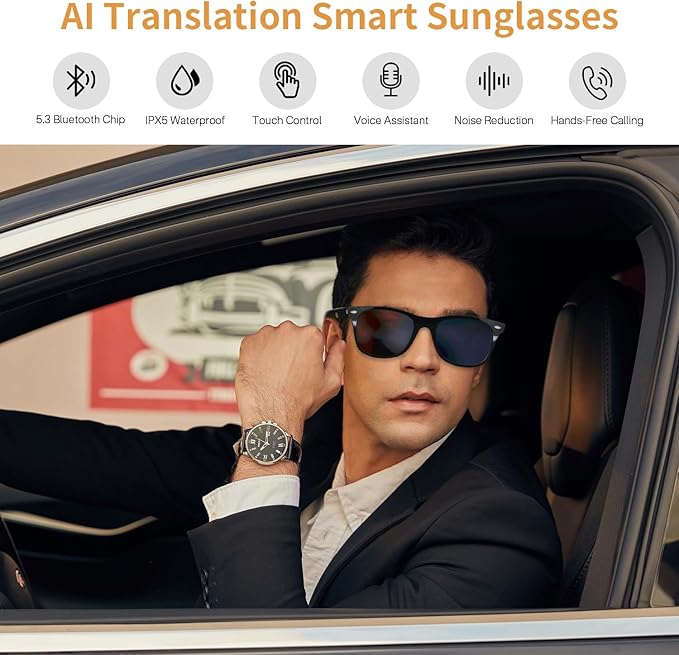 AI Smart Glasses for Men & Women with Chat GPT, Bluetooth Translation Glasses with 169 Languages, Open-Ear Design, Hands-Free Calls, UV Protection Smart Sunglasses for Traveling Working Business