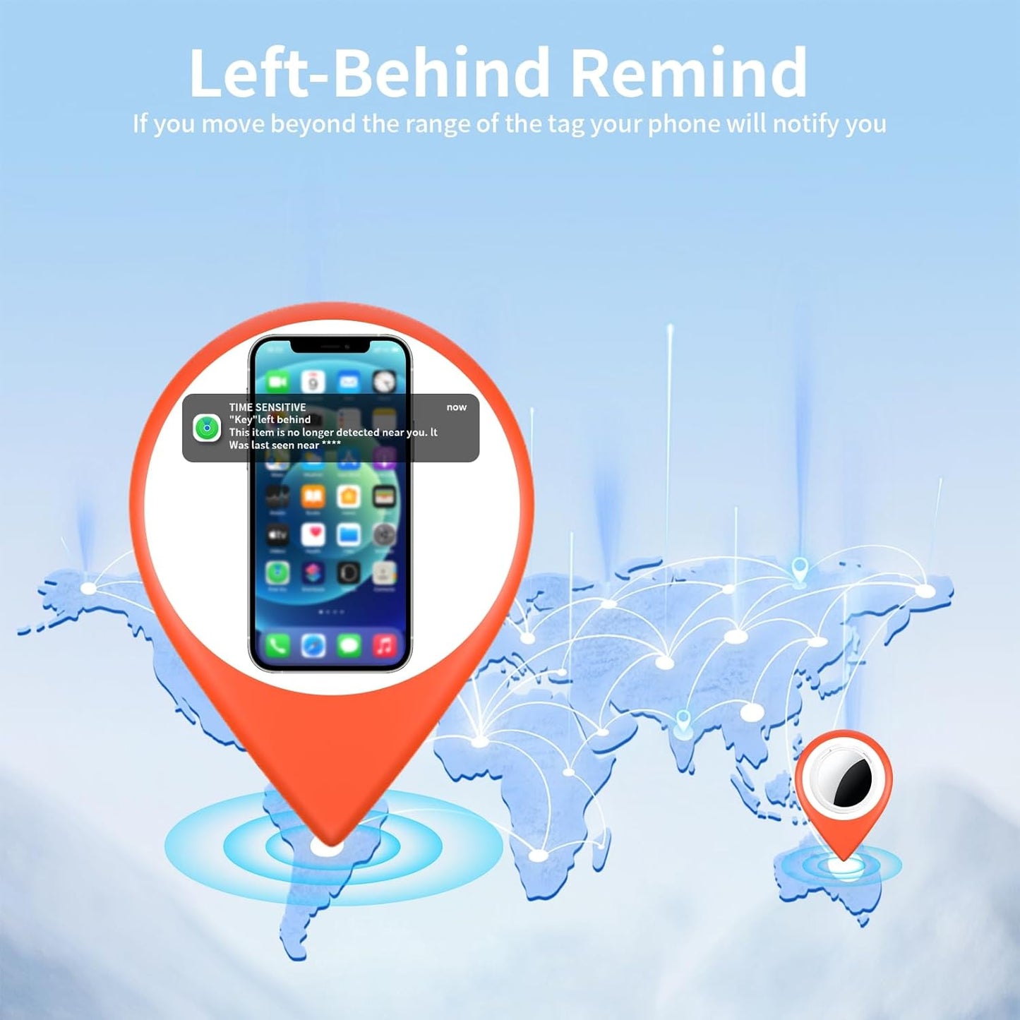 Bluetooth Item Tracker Tags, 2-Pack — Worldwide Tracking, No Monthly Fee