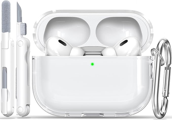RFUNGUANGO AirPods Pro Case Clear, Soft TPU Transparent with Cleaning Kit & Keychain, Compatible with Magsafe, Compatible Apple AirPods Pro 2nd/1st Generation Protective Case, White