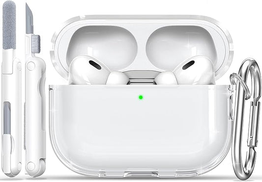 RFUNGUANGO AirPods Pro Case Clear, Soft TPU Transparent with Cleaning Kit & Keychain, Compatible with Magsafe, Compatible Apple AirPods Pro 2nd/1st Generation Protective Case, White