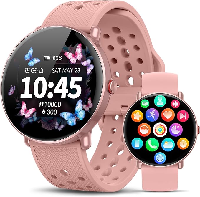 Smart Watch for Women Men, for Android iOS with Sleep & Calorie Monitor, Pedometer Fitness Tracker, Bluetooth Call, IP68 Waterproof, 112+ Sport Modes Round Face Smartwatch (Rose Taupe)