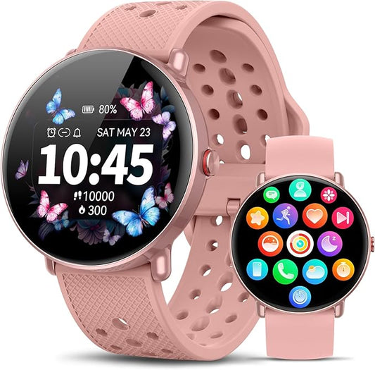 Smart Watch for Women Men, for Android iOS with Sleep & Calorie Monitor, Pedometer Fitness Tracker, Bluetooth Call, IP68 Waterproof, 112+ Sport Modes Round Face Smartwatch (Rose Taupe)