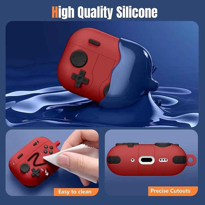Getino Game Case for AirPods Pro 3 Case 2025, Shockproof Silicone Cover for Apple AirPods Pro 3 – with Cleaner Kit & Keychain, Classic Cool Funny Durable Protective Case for Men Boy–Red