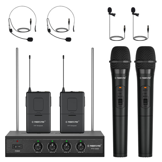 Phenyx Pro 4-Channel VHF Wireless Microphone System PTV-2000-2H2B