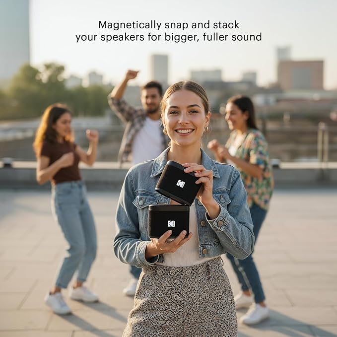 KODAK SOUNDBRIX Magnetic Splittable Bluetooth Speaker Water Resistant Durable & Portable Speaker 5H of Play USB C Wireless Connect Upto 100 Speakers Home Party Travel Speaker Gifting