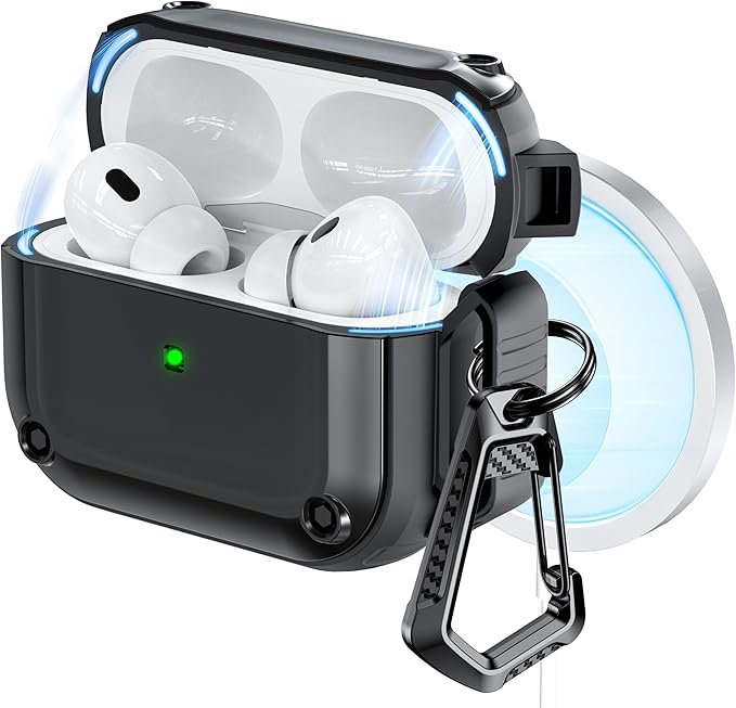 RFUNGUANGO for AirPods Pro 2nd Generation Case Cover with Cleaner Kit,Powerful Drop Protection, Magnetic Lid, for AirPod Gen 2 Charging Case 2023/2022/2019,Black
