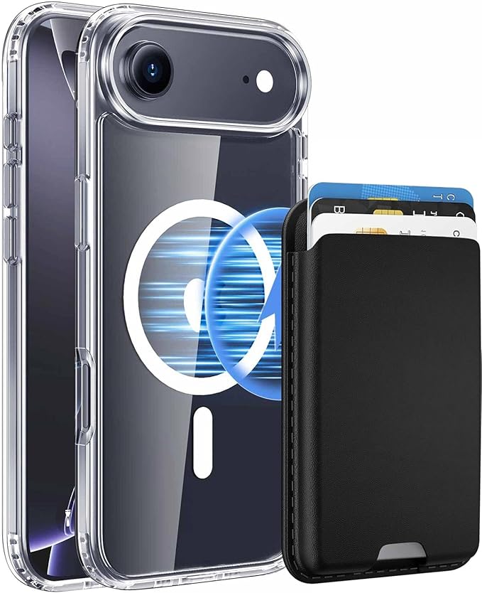 Magnetic for iPhone Air Case & iPhone 17 Air Case Clear with Black Detachable Wallet, Compatible with MagSafe, Military Protective Slim Phone Cover with Card Holder