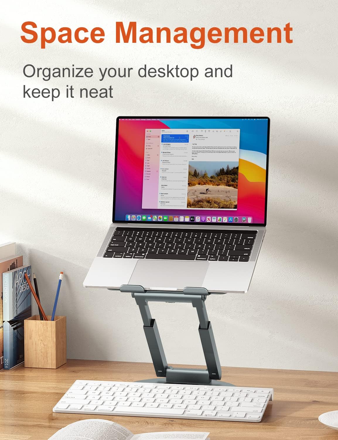 Telescopic Laptop Stand with 360° Swivel Base – Sit-to-Stand, Height Adjustable, Compatible with MacBook & All 10–17" Laptops | Techloop Living