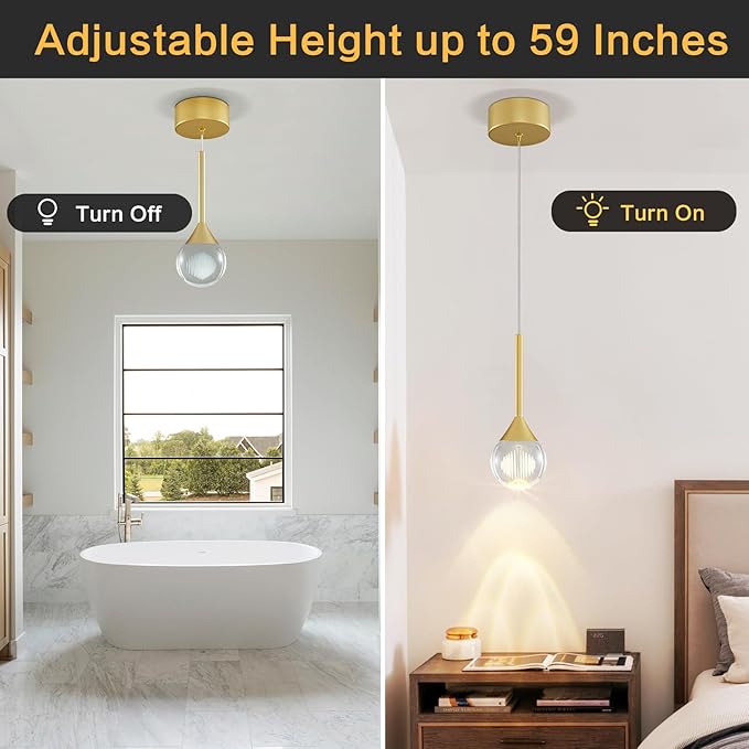 Modern Raindrop Chandelier - Brass Gold Finish Globe Ceiling Hanging Fixture 3 Color Temperature LED Pendant Light with Remote , 4W Teardrop Chandelier for Kitchen Island, Dining Room, Bar (1- light)