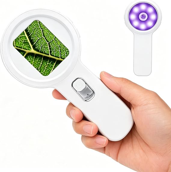 Digital Magnifier, 10-200X Zoom, 2" IPS, LED & UV Light