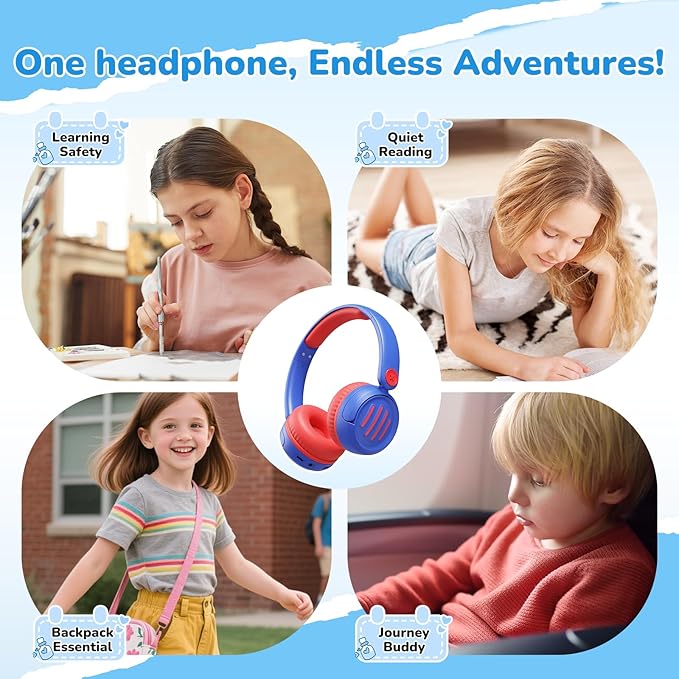 Kids Bluetooth Headphones Wireless On-Ear with USB-C Fast Charge,Microphone & 85dB Volume Limiter,Foldable Lightweight Toddler Headphones with AUX for School Travel (Blue)