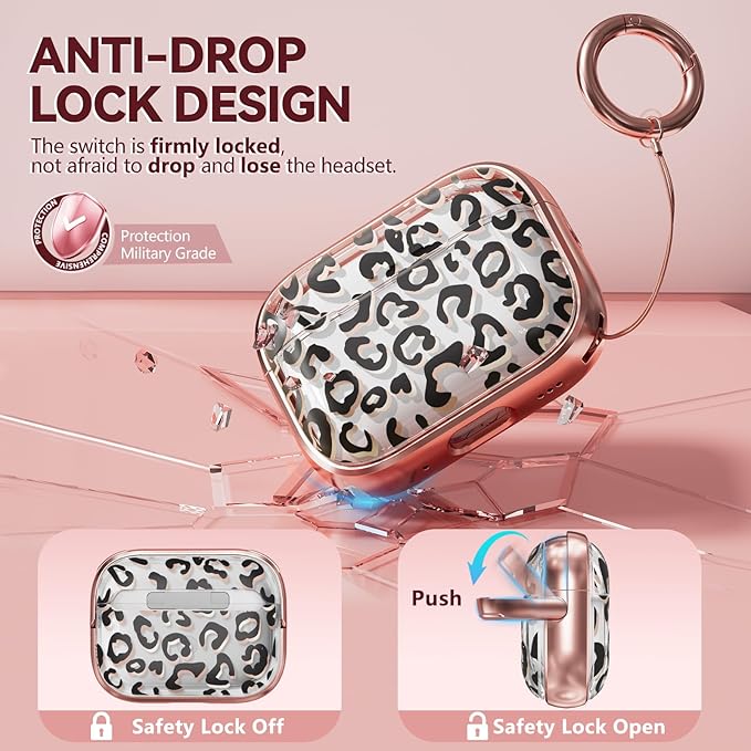 Inesore for AirPods Pro 3 Case 2025 with Lock, for Women Girly Floral Clear Case Compatible with Apple Airpods Pro 3rd Generation Cover, with Phone Stand,Keychain & Cleaner Kit - Leopard Print