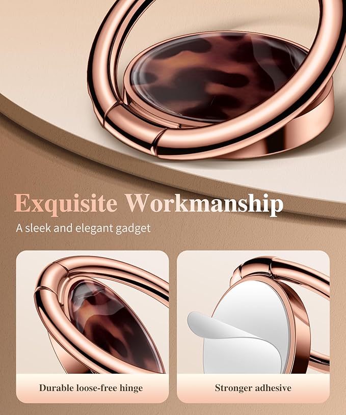GVIEWIN Marble Cell Phone Ring Holder, Metal Kickstand Grip 360° Rotation Compatible with iPhone 17/16/15/14/Pro Max/Air/Plus Series & Galaxy S25/S24 Ultra and Other Phones (Tortoiseshell/Brown)