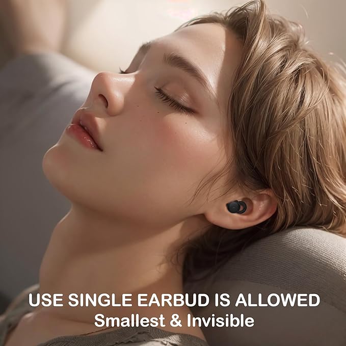 Smallest Invisible Sleep Earbuds Comfortable Noise Blocking Wireless Headphones for Sleeping Bluetooth Flat Ear Buds for Side Sleepers,Tiny Hidden Buds for Work Sports (Black)
