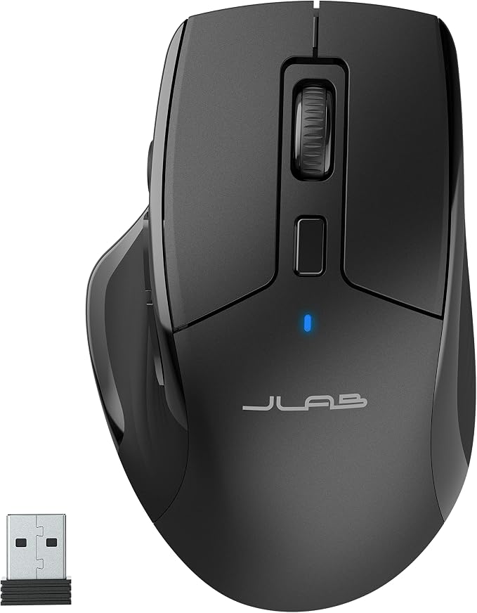 JLab, JBuds, Wireless Mouse, Bluetooth, USB Dongle, Multi-Device, Silent Click, Full-Size, Black