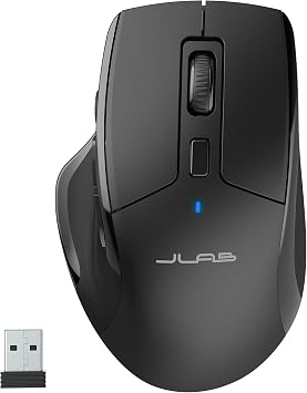 JLab, JBuds, Wireless Mouse, Bluetooth, USB Dongle, Multi-Device, Silent Click, Full-Size, Black