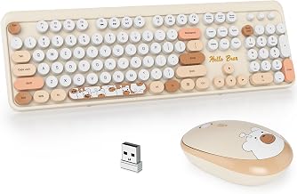 GTSP Creamy Wireless Keyboard and Mouse, Typewriter Office Full-Sized Colorful 2.4G Cute Aesthetic Keyboard for Computer, Laptop, PC Desktops（Brown） - Image 1