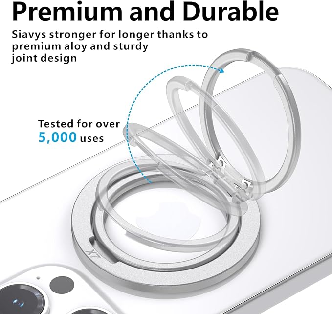 ZXM Magnetic Phone Grip for Magesafe,X7 for Magsafe Ring Stand,Magnetic Cellphone Ring Holder with Kickstand for iPhone 16 Pro Max Plus iPhone 15 14 13 &Huawei,Samsung(Silver)