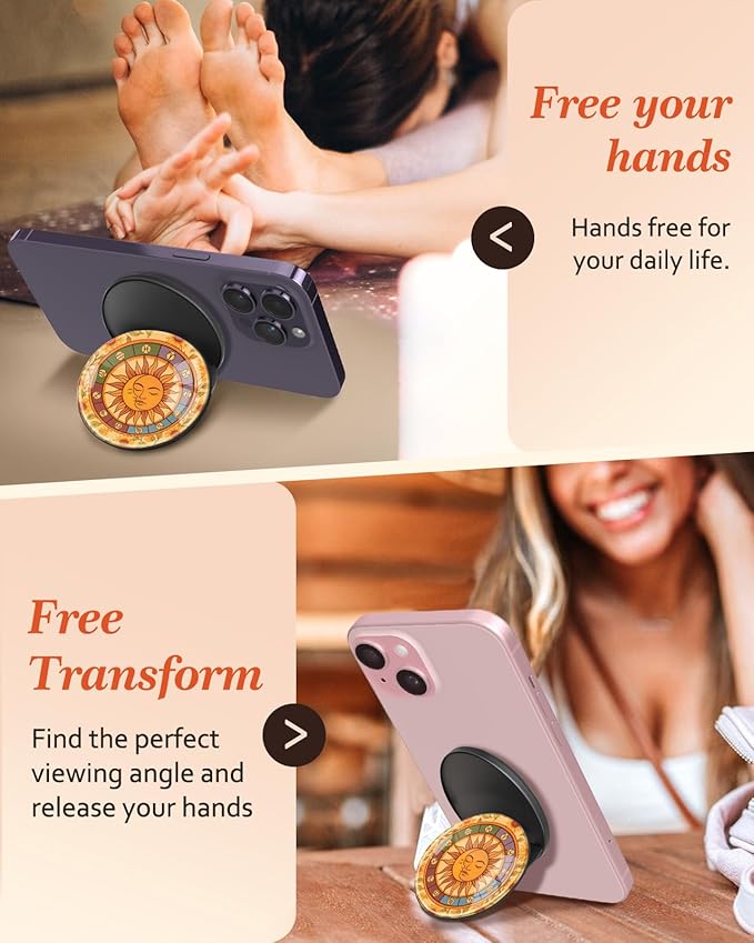 Kidcube Magnetic Phone Grip Compatible with Magsafe - Cell Phone Grip Stand Magnetic Ring Holder Finger Kickstand for iPhone 17 16 15 14 13 12 Series Magnet Removable Accessories Cute Star Moon