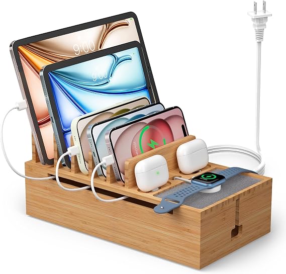 Pezin & Hulin Cell Phone Charging Station for Multi Devices-Natural Bamboo