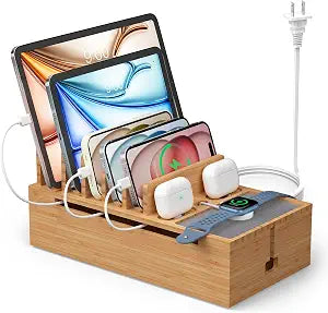 Pezin & Hulin Cell Phone Charging Station for Multi Devices-Natural Bamboo