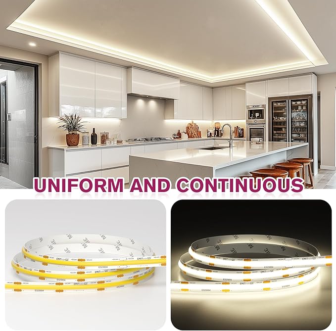 EMITEVER COB LED Strip Lights White, 4000K Tape Light Premium High Density, DC 24V, 400+Lumens/ft, 5120LEDs/Spool, Ra 90+, 32.8ft/10m,UL Listed 5 Year After-Service(Power Supply Sold Separately)