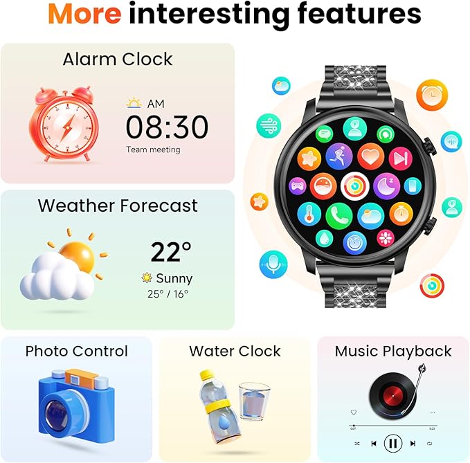 Hwagol Smart Watches for Women Android Phones iPhone Compatible(Bluetooth Call),1.39'' Round Fitness Tracker Heart Rate/SpO2/Sleep Monitor,100+Sport Modes Pedometer