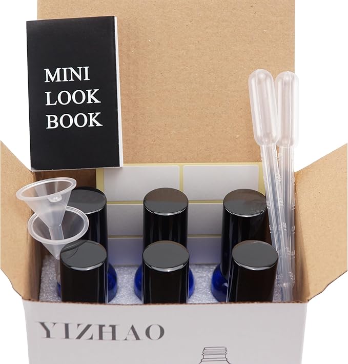 YIZHAO Amber Glass Spray Bottles 2oz, with Small Fine Mist Spray, Metal Cap, Refillable for Essential Oil,Travel,Cleaning,Perfume,Aromatherapy,Makeup – 6 Pcs