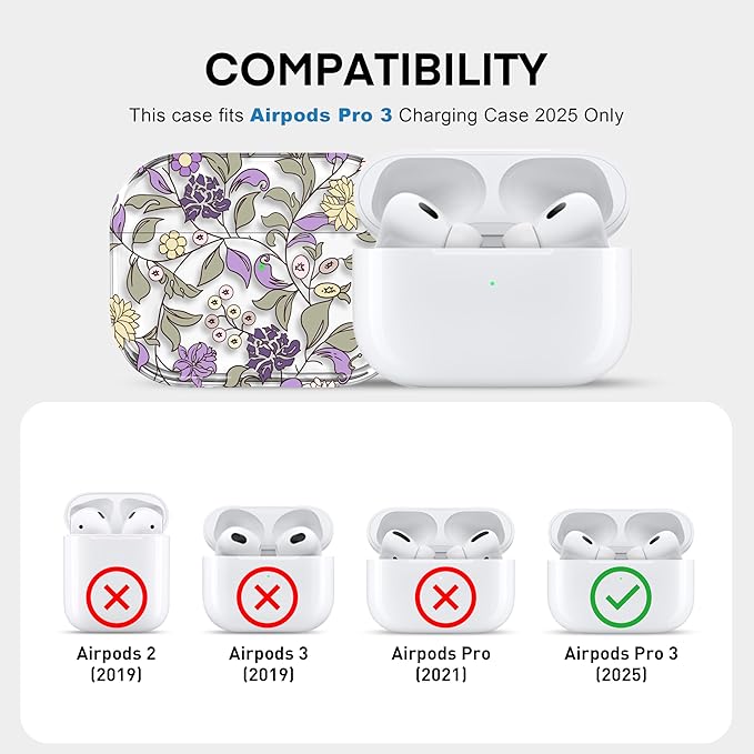Maxjoy for AirPods Pro 3rd Generation Case, Clear AirPods Pro 3 Case for Women Men Cute Soft AirPod Pro 3 Cover with Keychain Strap for AirPod Pro 3rd Gen Cover 2025, Flower