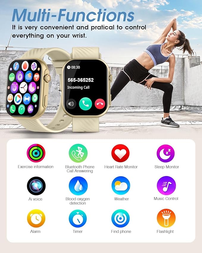 Smart Watch for Men Women (Answer/Make Call), 2.0"Smartwatch Fitness Tracker with 100+ Sport Modes, Heart Rate/Sleep Monitor, Pedometer, SpO2, IP67 Waterproof, Activity Tracker for Android iOS Phones