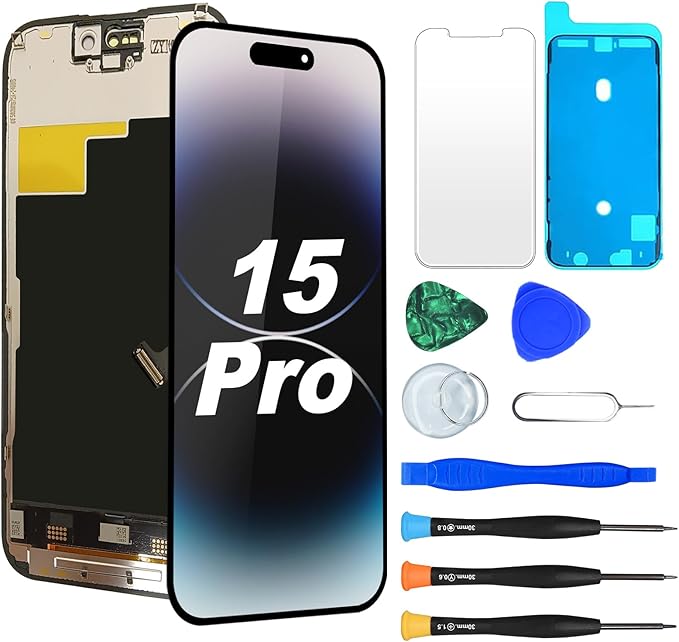 NB+ Screen Replacement for iPhone 15 Pro 6.1 Inch LCD Retina FHD Display COF Touch Screen Digitizer with Repair Tool Kits, Waterproof Tape, Screen Protector
