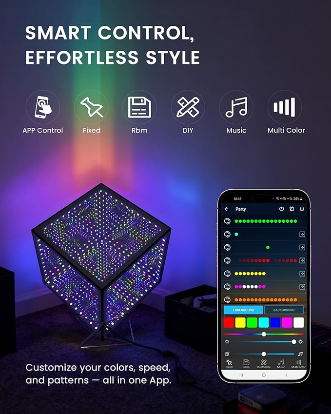 Infinity Hyper Cube LED Table Light, Color-Changing Music-Sync APP-Controlled Ambient Light for Gaming, Party, Home (10Inches)