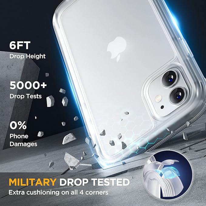 Miracase Glass Series for iPhone 11 Case 6.1 inch, Upgraded Full-Body Rugged Phone Bumper Case Cover with Built-in 9H Tempered Glass Screen Protector and Camera Protector, Matte Clear