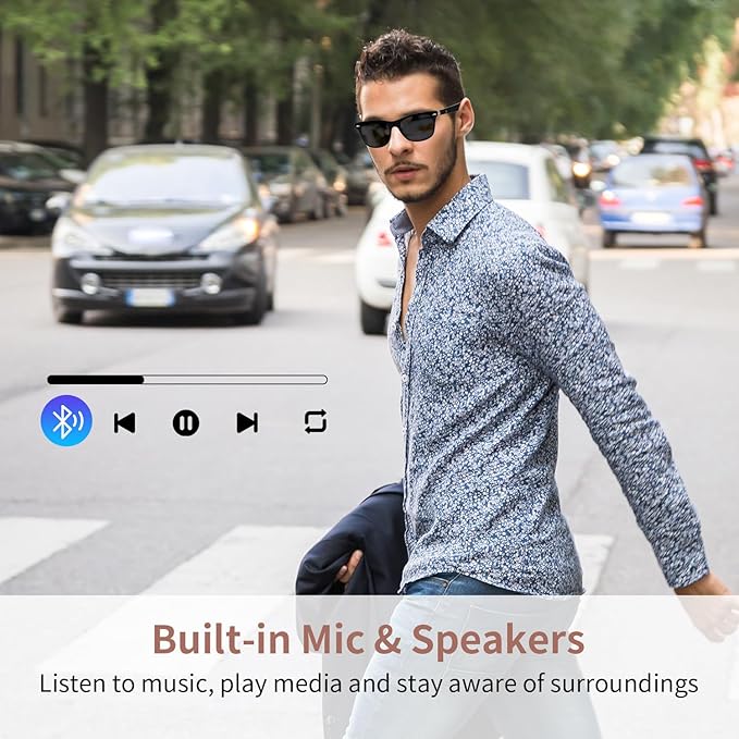 Smart Glasses for Men Women, Open Ear, UV Protection, Polarized Bluetooth Sunglasses with Mic Speakers, Touch & Voice Assistant Compatible - Up to 6 Hrs Battery, Smart Sunglasses for outdoor sports