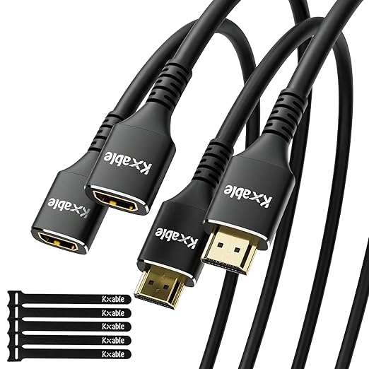8K HDMI Extension Cable (2 Pack, 1FT+1FT), HDMI 2.1 Ultra High Speed Male to Female Cord Adapter, OFC, Compatible with Roku TV Stick PS5 PS4 Xbox Laptop PC Player Google Chromecast Wii U HDTV