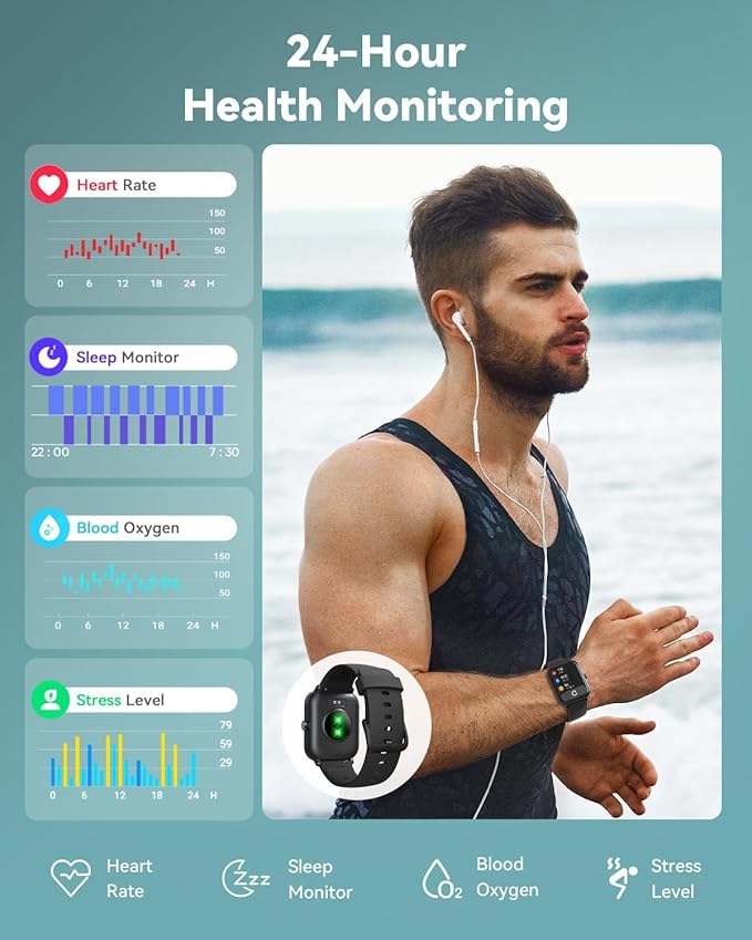 Smart Watches for Women/Men, Smart Watch for Android Phones and iPhone Compatible, Alexa Built-in, 1.8" Fitness Watches for Women, IP68 Waterproof /Bluetooth Call, Heart Rate/Sleep Monitor, Two Bands