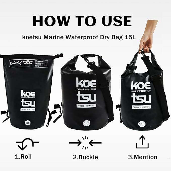 KOETSU 15L Stand-Up Paddle Board Dry Bag, Waterproof Roll-Top Deck Bag for Kayaking, Boating, Fishing, Snorkeling – Lightweight Portable Pouch for Gear, Phone, Keys, and Accessories