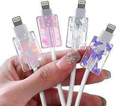 Glitter Cable Protector for iPhone Type-c Charger,Cute Bling Butterflies Pattern 4 PCS Set Cable Phone Protector for Women Girls,Charging Cord Protector,Cable Chomper,Cord Saver
