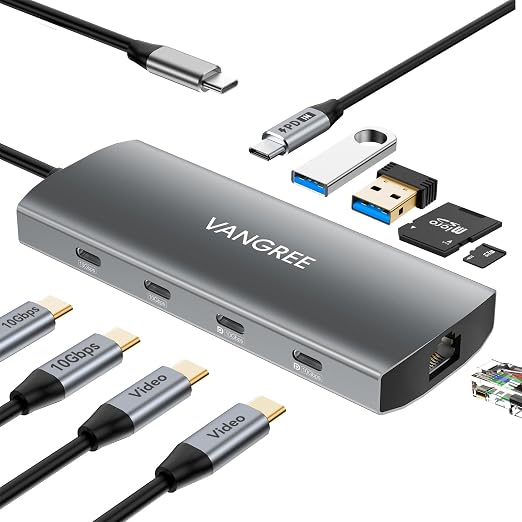 VANGREE 10Gbps USB C Hub with Dual 4K@60Hz USB-C Displayports