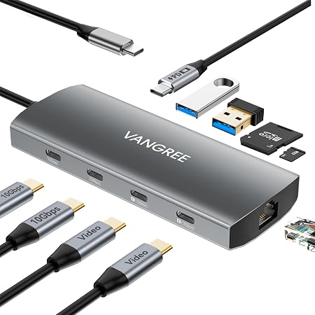 VANGREE 10Gbps USB C Hub with Dual 4K@60Hz USB-C Displayports