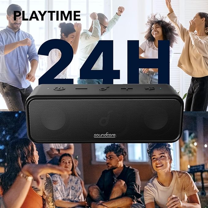 Soundcore Anker 3 Portable Bluetooth Speaker - Wireless, IPX7 Waterproof, 24H Playtime, Pure Titanium Diaphragm Drivers, PartyCast, BassUp, Custom EQ App - for Home, Shower, Outdoor, and Beach