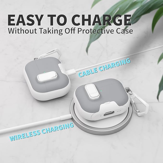 for AirPods Pro 3 Case with Lock,TPU Leather Texture Durability Anti-Lost & Shockproof Protective Cover Accessories with Cleaning Kit in Keychain for Apple AirPod Pro 3 Generation 2025(White/Grey)