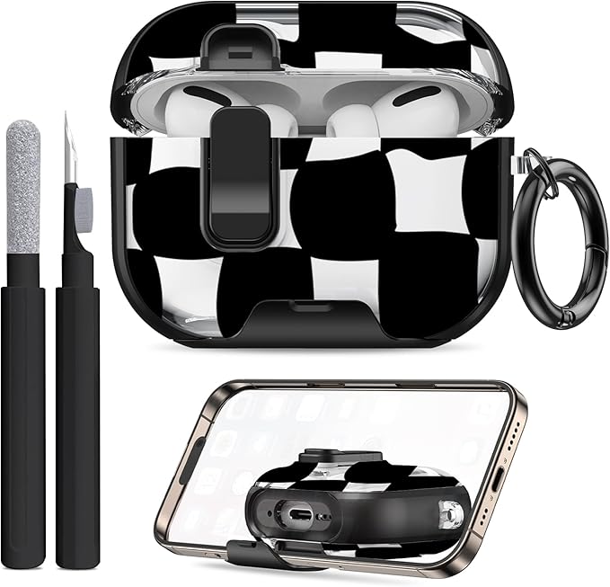 Compatible Airpods Pro 3 Case (2025) with Phone Stand & Cleaner Kit,Cute Soft Silicone Lock Clip Apple AirPods Pro 3rd Generation Case, Airpod Pro 3 Cover with Keychain for Women/Girls