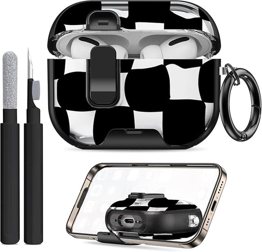 Compatible Airpods Pro 3 Case (2025) with Phone Stand & Cleaner Kit,Cute Soft Silicone Lock Clip Apple AirPods Pro 3rd Generation Case, Airpod Pro 3 Cover with Keychain for Women/Girls