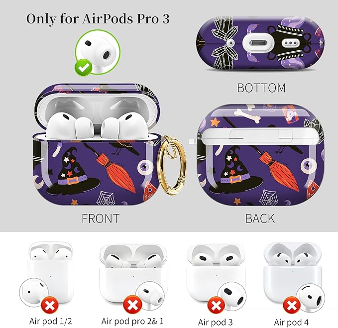 Case for AirPod Pro 3 Shock-Proof Protective Hard Case with Golden Keychain Compatible with Apple Airpods Pro 3rd Generation 2025 (Magic Boho Purple)