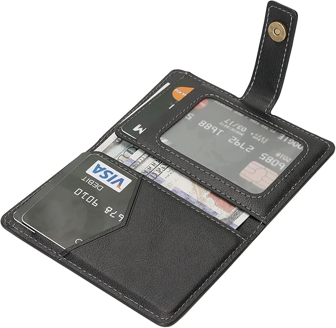 Ultra-Thin Magnetic Wallet Card Holder for iPhone and All MagSafe Protective Cases，Premium PU leather, powerful magnetic closure, stand function, 6 card slots (Black)