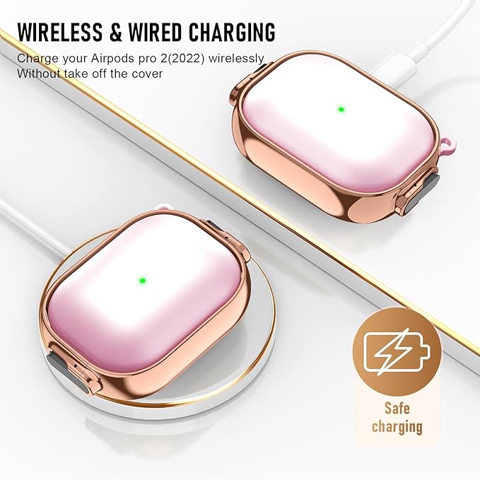 Maxjoy for Cute Airpods Pro 2 case with Safety Lock,Compatible Airpods Pro Case 2nd/1st Gen,Compatible Plating Solid Color AirPods Case Cover for Men Women Girly with Keychain-Transparent Pink
