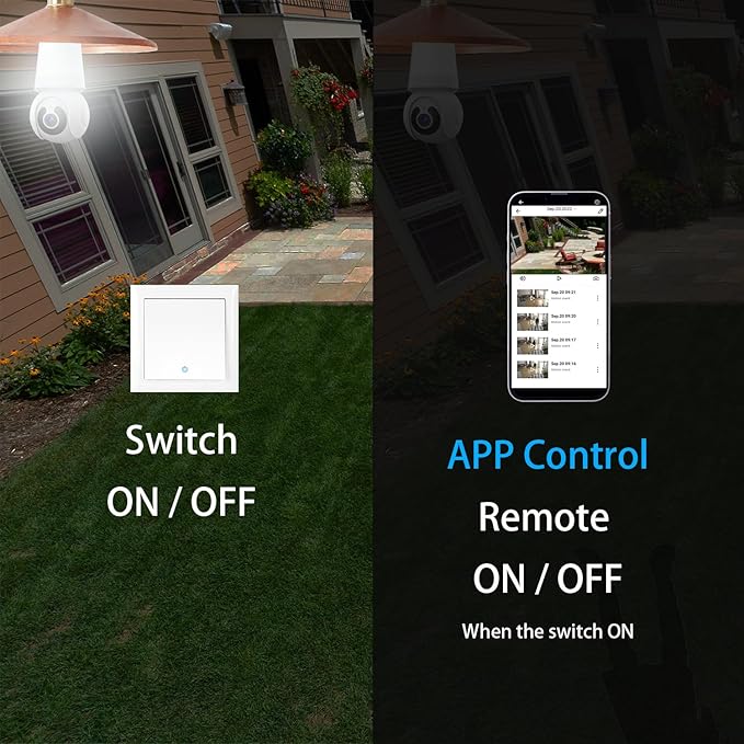 Light Bulb Security Camera WiFi Indoor/Outdoor Cam with Socket, AI Human Detection, Live View, 2-Way Audio, LED Smart Cameras for App Remote Control, V380 PRO White