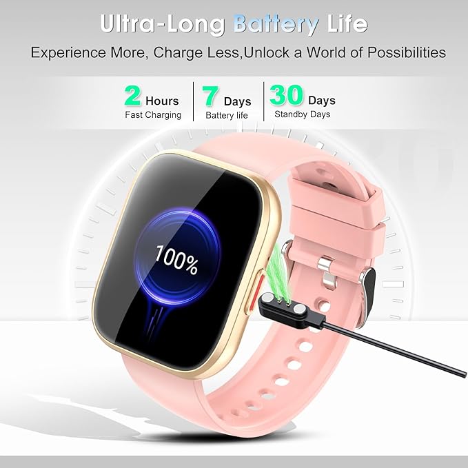 aycy Smart Watch for Men Women Bluetooth Call, 1.85" HD Touch Screen Fitness Watch with Sleep Heart Rate Monitor, 112+ Sports Modes, IP68 Waterproof Activity Trackers for Android iOS, Pink